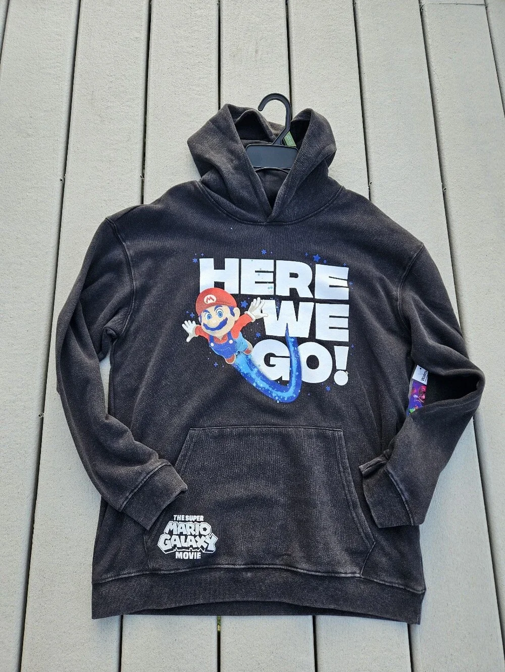 NWT Super Mario Galaxy Movie Boys Hoodie xl 14-16 Black Mineral Wash Nintendo